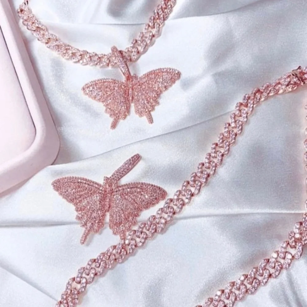 16 inch pink butterfly cuban choker